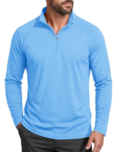 Image of MAGCOMSEN Mens Rash Guard Shirt Long Sleeve Outdoor Hiking Lightweight Fishing Shirts Blue