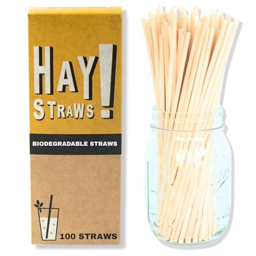 HAY! Straws® 7.75' Regular Drinking Straws | 100ct Disposable Natural Wheat Stem Straws | Never Soggy, Neutral-Taste | 100% Biodegradable | Alternative to Plastic and Bioplastic Straws