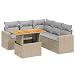 HFXHIJXQ 6-TLG. Poly-Rattan-Gartenmöbel beige: höhenverstellbarer Akazienholztisch 100×55 cm, platzsparende Balkon-Sofas 55×55 cm mit waschbaren Kissen