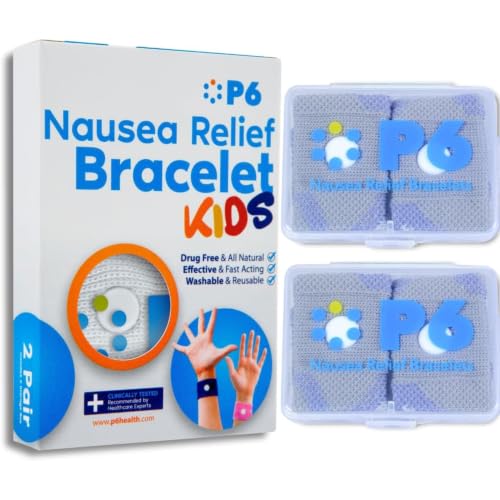 Image of P6 Motion Sickness Bands for Kids Children's Wristbands for Anti Nausea Sea Cruise Travel Car Sickness All-Natural Non Drowsy Relief Acupressure Treatment (2 Pack, Grey - Grey)