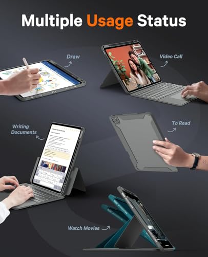 Image of CHESONA for iPad Air 13 Inch M4 /M3 /M2(2026 /2025 /2024) & iPad Pro 12.9 Inch(3rd-6th) Case with Keyboard, Magnetic Detachable Case with 7-Color Backlit Keyboard, Supports Portrait /Landscape Modes, Gray
