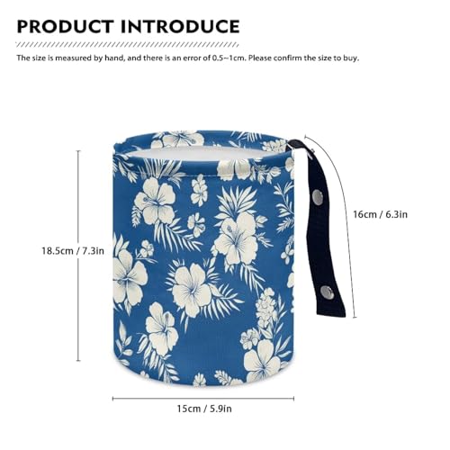 Image of Blue Tropical Flower Car Garbage Can Mini Car Trash Bin Hanging Headrest with Adjustable Buttons Multipurpose Cars Organizer