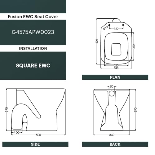 Image of Floor Mounted EWC Combo with Soft Close Slim Seat Cover (PP) - S Trap | 500x340x390mm | Sqaure Shape | Washdown Flushing | White Colour | 13 Kg | 10 Years Warranty