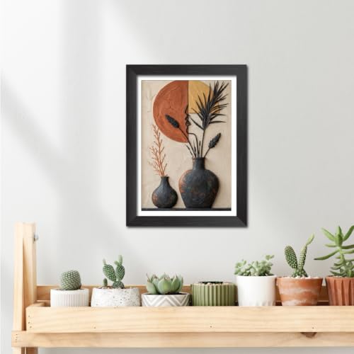 Image of TenorArts Planters Art 3D Clay Textured Digital Art Print Photo Frame, Modern Art Abstract Painting For Bedroom Living Room Home and Cafe Decor | Minimal Drawing Black Framed Posters for Decoration (9x12 inches) [CL-F21]