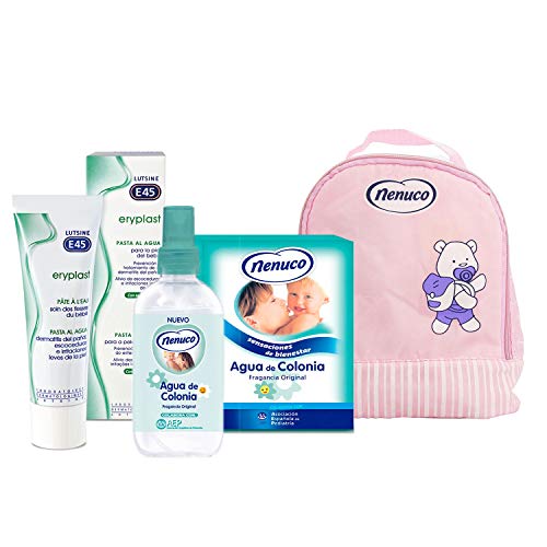 Nenuco Pack Regalo Bebé Mochila de Paseo Rosa con Colonia Nenuco de Cristal + Colonia Spray 240ml + Crema Pañal Eryplast 200ml