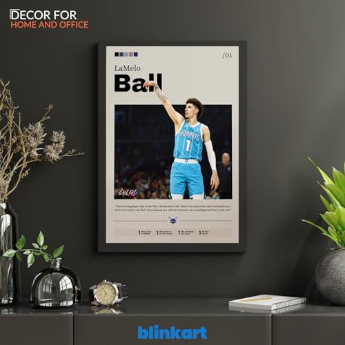 Image of BLINKART Lamelo Ball | Nba Basketball Player | Synthetic Wood Photo Framed Wall Hanging Poster For Room & Office Bedroom Living Boys And Girl Room Home Wall Hanging | 12x18 Inches
