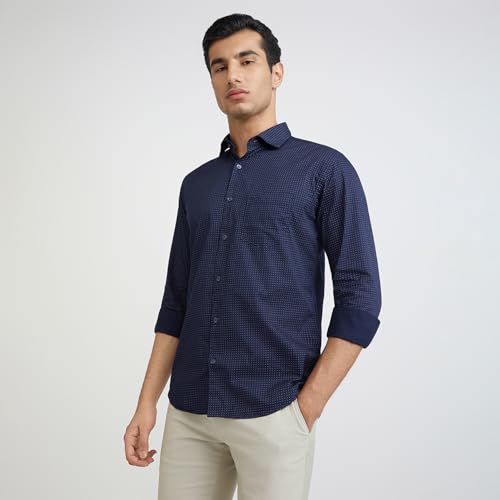 Image of Park Avenue Men's Pure Cotton Print Pattern Slim Fit Cut Away Collar Full Sleeve Casual Shirt