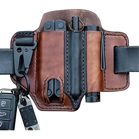 Yunobi Leather Sheath for EDC Organizer Belt Loop Leather Multitool Holder with Key Holder for Belt and Flashlight Sheath Multitool Pouch Cover