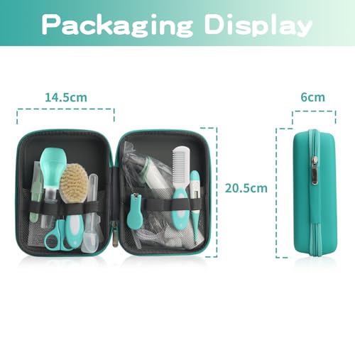 Baby Grooming Kit, Infant Safety Care Set with Baby Electric Nose Aspirator，Baby Hair Brush Comb Nail Clipper Nasal Aspirator,Baby Essentials Kit for Newborn Girls Boys (21 Pc Green Kit) - Thumbnail 7