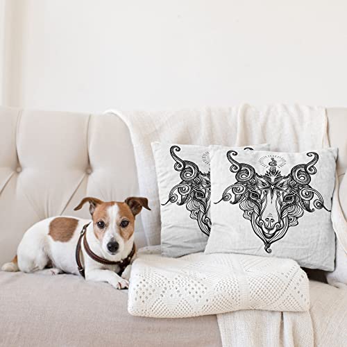 Ambesonne Pentacle Decorative Throw Pillow Case Pack Of 2, Pentagram Sign Demon Baphomet Satanic Goat Head Sketch With Swirls, Couch Bedroom Living Room Cushion Cover, 20", Charcoal Grey #TOP3