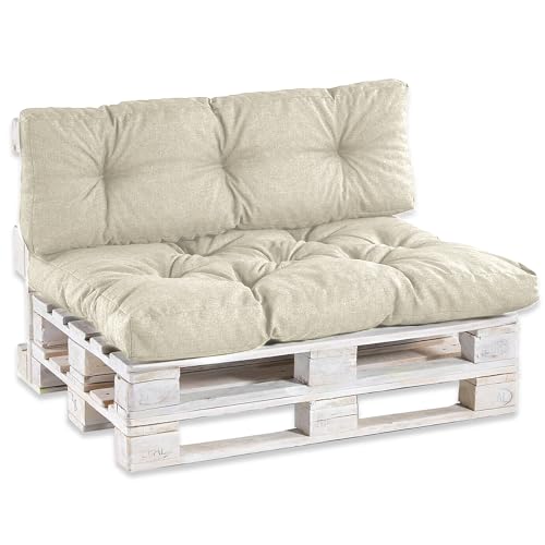 HOME DESIGN & CONFORT 2 Cojines para Palets (Asiento y Respaldo), Impermeable para Interior y Exterior, Cojín de Asiento 120x80 cm, Respaldo 120x40 cm. (Beige)