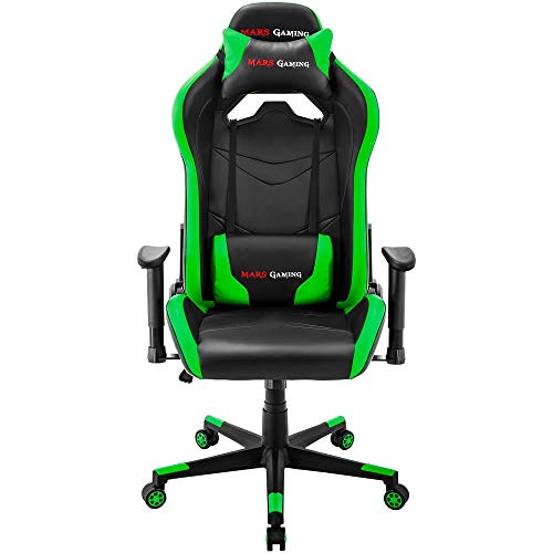 Mars-Gaming-MGC3BG-Silla-Gaming-Ergonomica-Cojin-Lumbar-y-Cervical-Verde