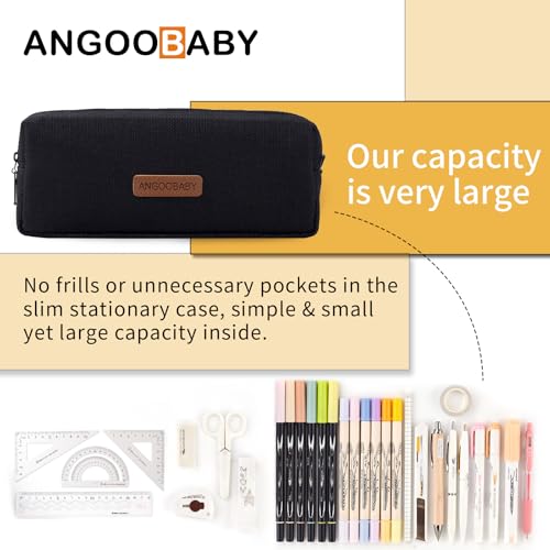 ANGOOBABY Small Pencil Case Student Pencil Pouch Coin Pouch Cosmetic Bag Office Stationery Organizer for Teen School - Black