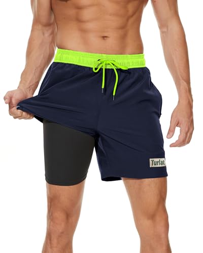 Black Mens Swim Trunks with Compression Liner 5