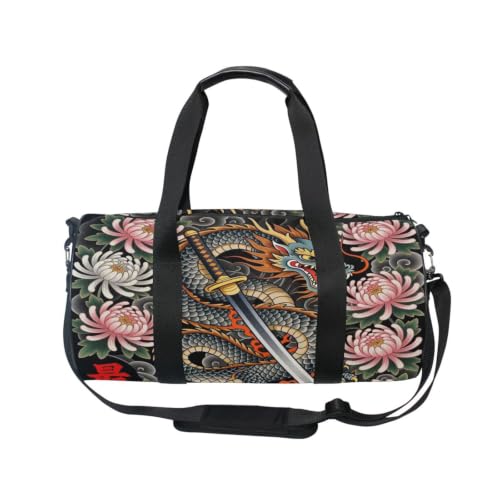 Bolsa de deporte ligera de arte japonés de samurái con bolsillo interior 2
