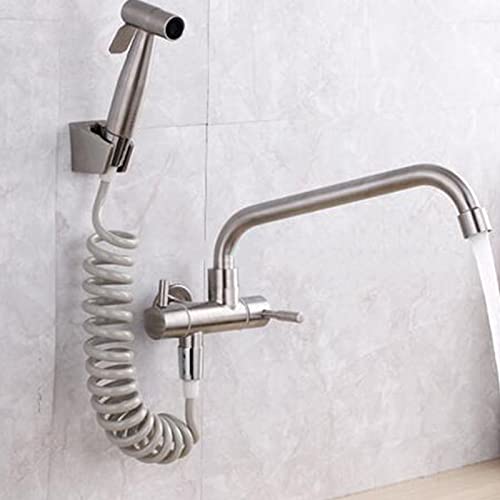 Robinet de cuisine mural eau froide inox évier moderne - 4