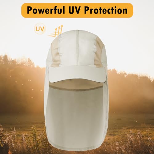 Image of Mens Sun Hat with Breathable Mesh Sun Hats for Men Sun Protection Fishing Hat with Neck Flap for Hiking Cycling
