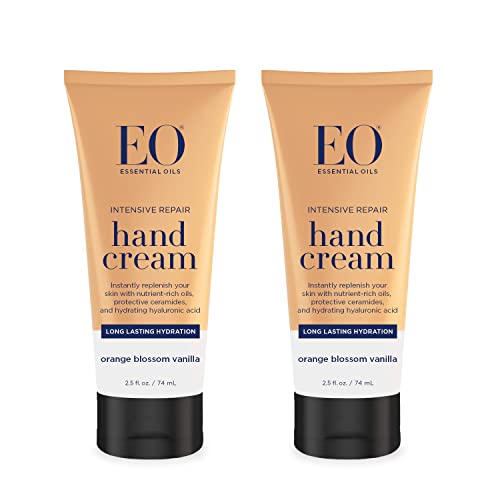 EO Hand Cream, Orange Blossom Vanilla Moisturizer for Dry Skin, 2.5-Ounce (2-Pack)