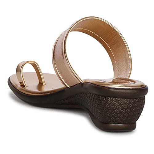 Image of Twins Shoes Women Rose Gold Wedges Heels Comfortable Women's Sandal - 2 Inch Heel Aghutha Pata Fashion Sandal