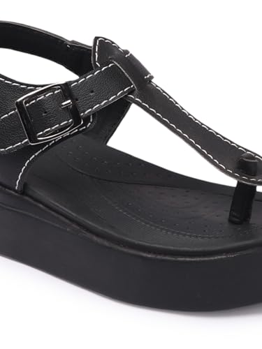 Image of Carlton London Women's Platform T-Strap Sandals, Modern Flatform Sandals for Summer, Casual & office use