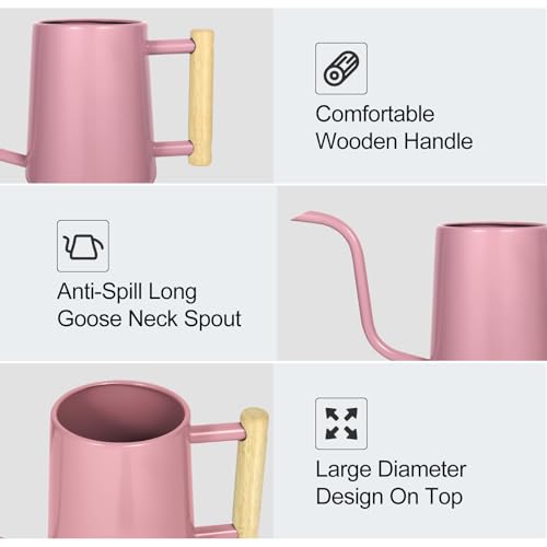 Image of Watering Can Indoor Plants, 35 oz /1000 ml Metal Stainless Steel Watering Can Pot with Long Spout for Indoor House Plants Bonsai Outdoor Garden Flower Decorative (Pink)