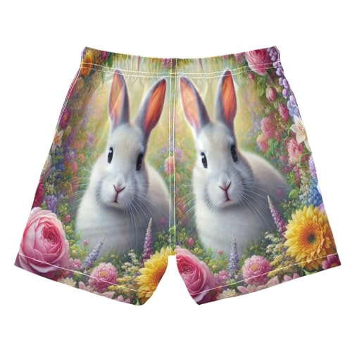 Rabbit Flower White Boys Swim Trunks Quick Dry Toddler Swimsuit Boy Board Shorts Swimwear Bathing Suits S2