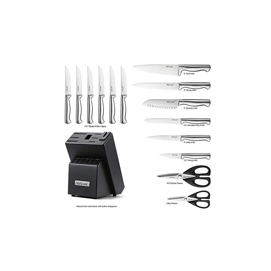 MC21-15-Pieces-German-Stainless-Steel-Knife-Sets-with-Built-in-Sharpener-McCook-MC60-Stainless-Steel-Cooking-Utensils-Sets MC21 15 Pieces German Stainless Steel Knife Sets with Built-in Sharpener + McCook MC60 Stainless Steel Cooking Utensils Sets
