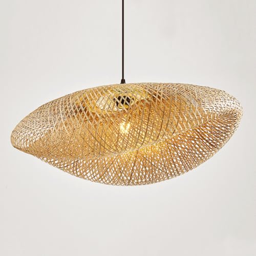 Lustre en bambou tisse a la main, suspension reglable artisanale