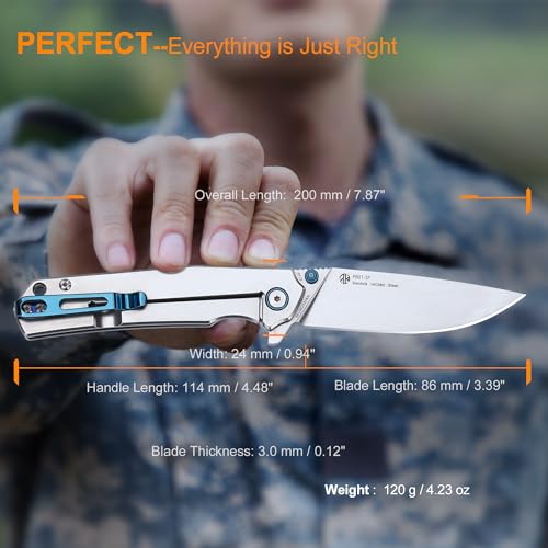 Ruike Tactical Folding Pocket Knife for men,14C28N Stainless Steel Blade,Frame Lock,EDC Small Camping Knives Belt Clip Carry,Lightweight Survival Flipper Microtech Elemental Fishing Gear Tool