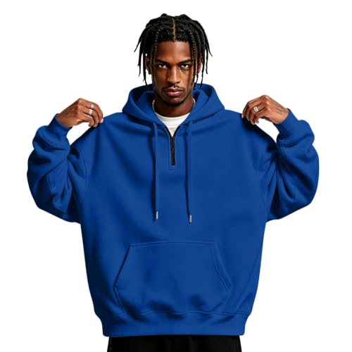 Fleece Hoodie Men Fleece Quarter Zip Pullover Hoodie Kangaroo Pocket - image 1