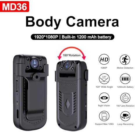 Mini Body Camera 1080P with Audio & Video Recording Small POV Cam with 64G Card - Wearable Personal Portable Cameras Recorder DV - Night Version Camcorder for Security Work Records Guard Traveling Alternate view