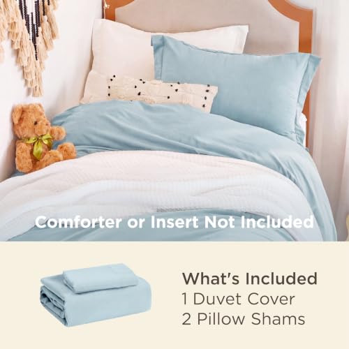 Image of Bedsure Prewashed Twin Duvet Cover, Cotton-Like Bedding Set, Baby Blue | Ultra Soft, Relaxed Texture, Twin XL Breathable Comfort, Hidden Zipper, 8 Corner Ties, Easy Care, Year-Round Use