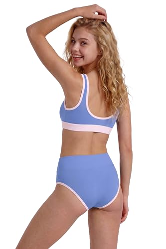 Image of Period Swimwear Two Piece Leakproof Swimsuit Menstrual High Waist Bikini Sets Color Block Bathing Suit for Teen Girls