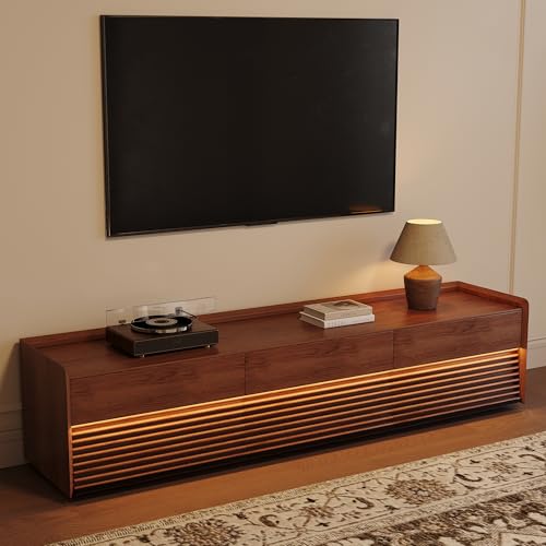 Image of POVISON Fully-Assembled Mid Century Modern TV Stand, 78.74 inch Wood Media Console with Adjustable LED Light, Entertainment Center with Storage for Living Room