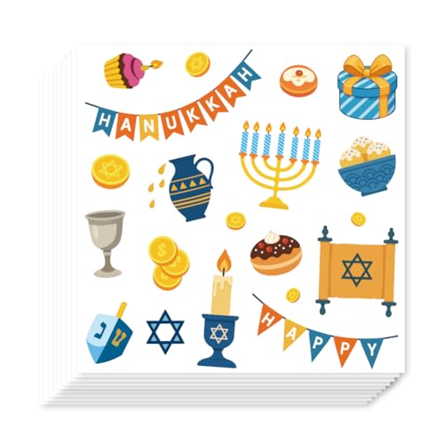 AHANDMAKER 400Pcs Self-Adhesive Hanukkah Planner Stickers Waterproof Chanukah Stickers Decorative Paper Decals for Planner Calendar Scrapbook Crafting Arts Party Decor Gift Bag Envelope Seal