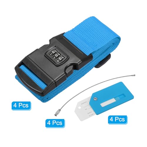 Image of PATIKIL Luggage Strap with Combination Lock Luggage Tag and Loop 78 inchx2 inch, 4 Set Adjustable Suitcase Belt for Travel Packing Bag Closure Identify, Sapphire Blue