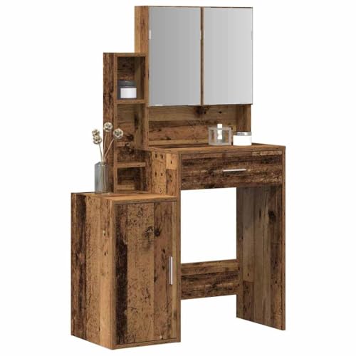 vidaXL Coiffeuse Bois Ancien 80 x 35 x 132 cm Bois d'ingénierie, Coiffeuse rectangulaire Moderne, Table de Maquillage et rangements cosmétique, élégante et...