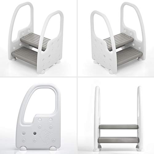 Image of Step Stool for Kids,Toddler Adjustable Step Stool with Handles and Non-Slip Steps,2 Step Stool for Toilet,Toddler Children Potty Training Kitchen Helper Foot Stool,Pink
