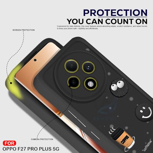 Image of AESTMO Back Case Cover for Oppo F27 Pro Plus 5G | Cute Fun Cartoon 3D Ball | Coffee Silicone Case | Full Body Protection | Camera Protection Back Cover for Oppo F27 Pro Plus 5G (Black)