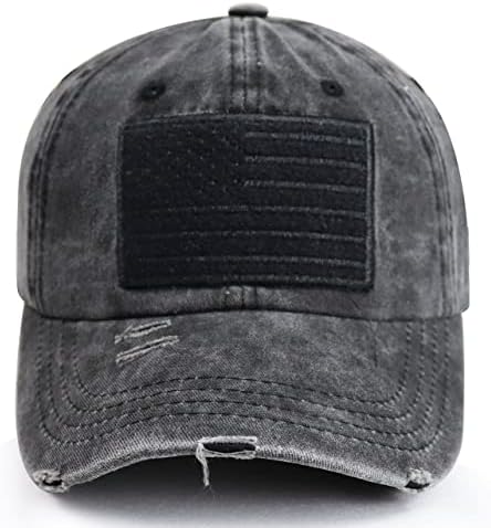 American Flag Baseball Cap for Men Women, Funny USA Flag Patriot Hat, Adjustable Washed Cotton Embroidered Patch US Army Military Caps Gifts for Family Friends Co-Worker Veterans (A-Black)