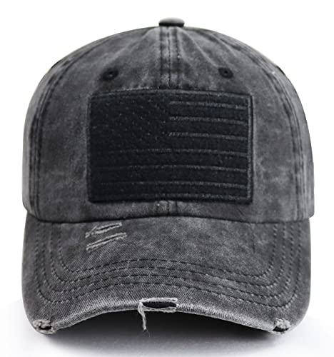 American Flag Baseball Cap For Men Women, Funny Usa Flag Patriot Hat, Adjustable Washed Cotton Embroidered Patch Us Army Military Caps Gifts For Family Friends Co-Worker Veterans (A-Black) #TOP16