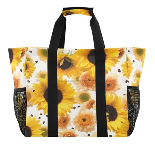 Nander Beautiful Sunflowers Foldable Tote Bag Waterproof Sandproof Women Beach Bag Handbag Gym Bag Travel Shopping Bag