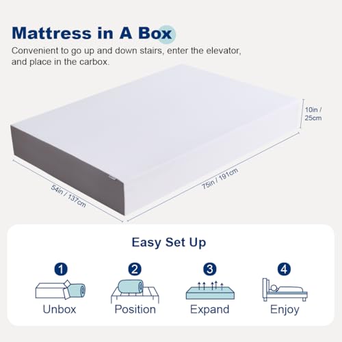 Image of Amazon Basics Memory Foam Mattress, Soft Plush Feel, Breathable, 10 Inch, Full, White /Grey
