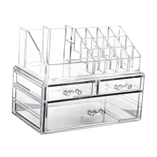 KAILIKETIY アクリル製メイクアップオーガナイザー 引き出し付き透明収納ボックス ポータブル化粧品収納ケース 多機能メイク用品整理用