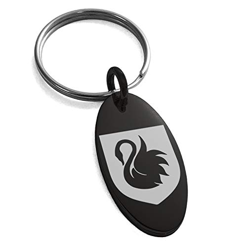 Stainless Steel Swan Harmony Coat of Arms Shield Symbol Small Oval Charm Keychain Keyring
