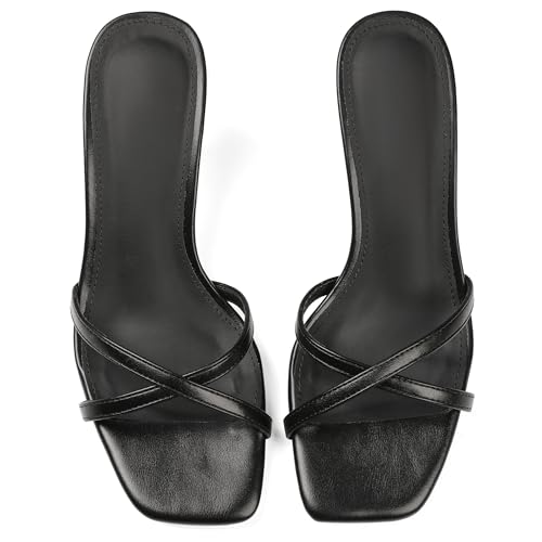 Womens Kitten Heels Open Square Toe Low Heeled Sandals Cross Band Slip on Stiletto Heels Comfort Mules Slides Summer Dress Pumps3