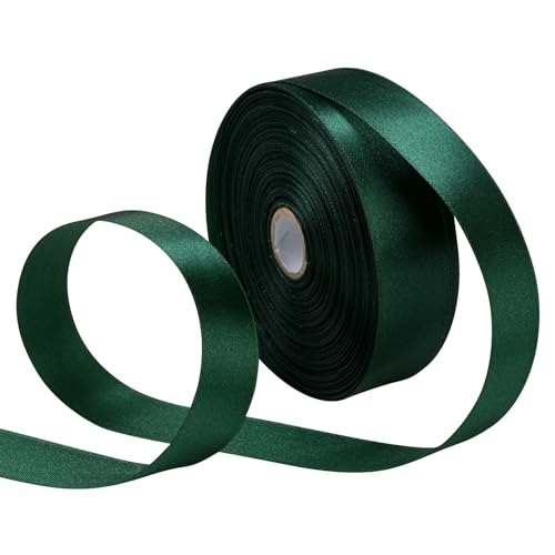 SDZMDL Dark Green Ribbon for Gift Wrapping Satin Fabric Roll for Fathers Day Bows Making & Floral Bouquets. 1 inch x 50 Yards