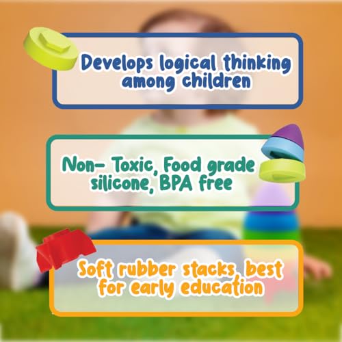 Image of Wembley Rocket Stacking Toy Soft Silicone Educational Baby Toys for 6 Months+ & Toddlers Safe, Food-Grade BPA-Free Floating Water Play Sensory Development Shape Sorting Early Learning, Multicolor