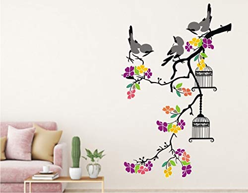 Heaven Decors Hanging Tree Branch Birdcage with Birds and Colorful Flower Wall Sticker for Living Room (Ideal Size on Wall: 50 cm x 80 cm),Multicolour (B08XNH59NF) Amazon Price History, Amazon Price Tracker