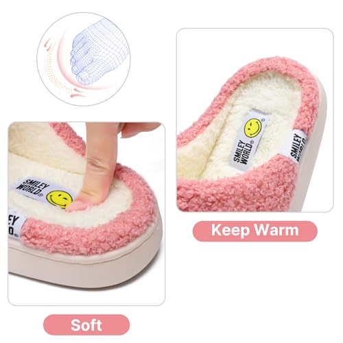 SMILEYWORLD Womens Mens Smile Face Slippers丨Comfy Warm Plush Slip On House Shoes丨Retro Funny Happy Smile Soft Memory Foam Slipper Indoor Outdoor4